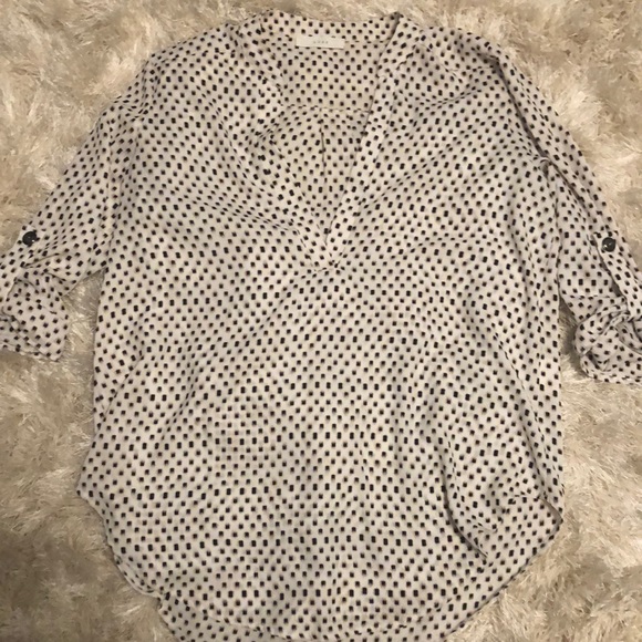 Lush Tops - Lush white v neck blouse with button sleeve detail